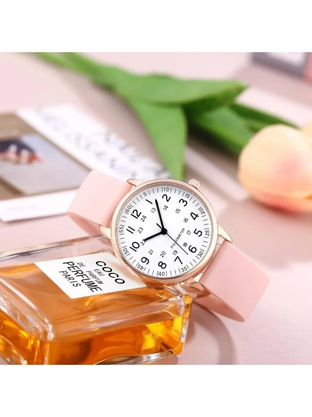 Women's Pink Analog Quartz Solid Silicone Band Read Dial Nurse Round Wrist Watch